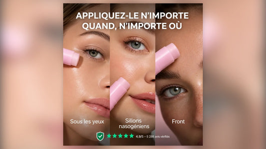 Application du Stick PDRN sous les yeux, sur les sillons et sur le front